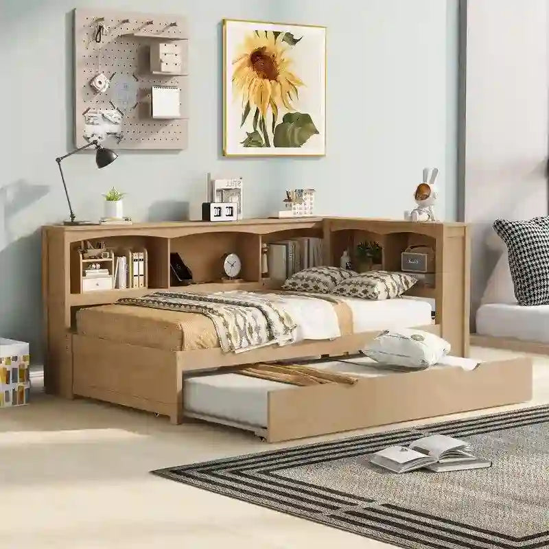 Twin Size Daybed with Trundle,Storage Cabinets and USB Ports