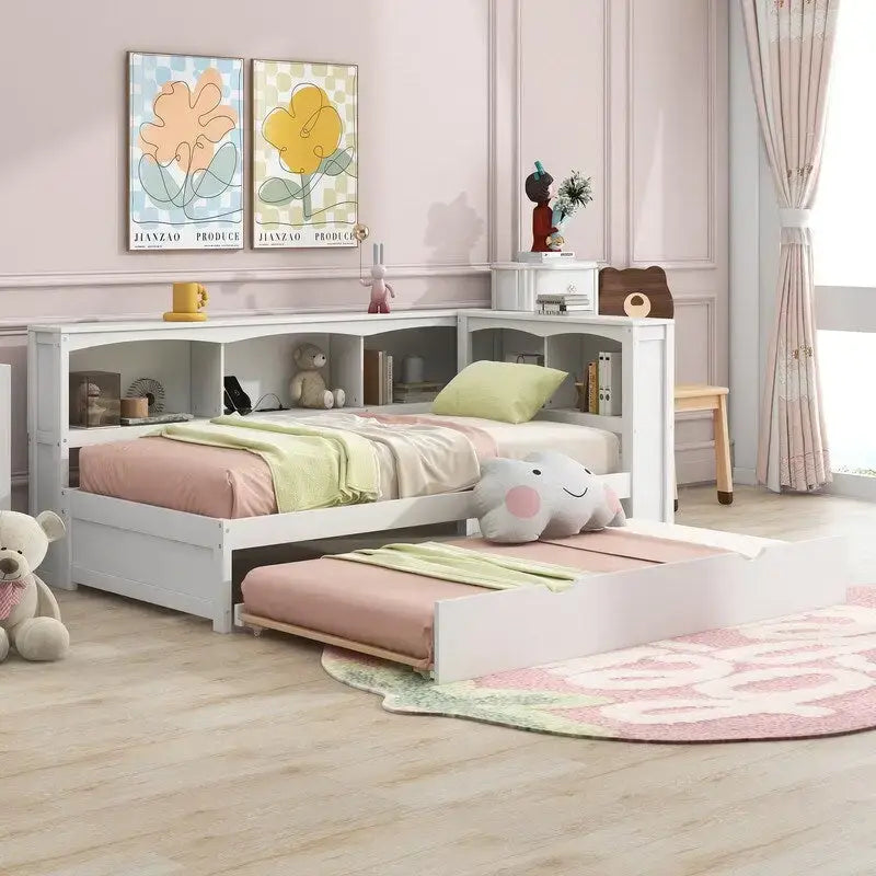 Twin Size Daybed with Trundle,Storage Cabinets and USB Ports
