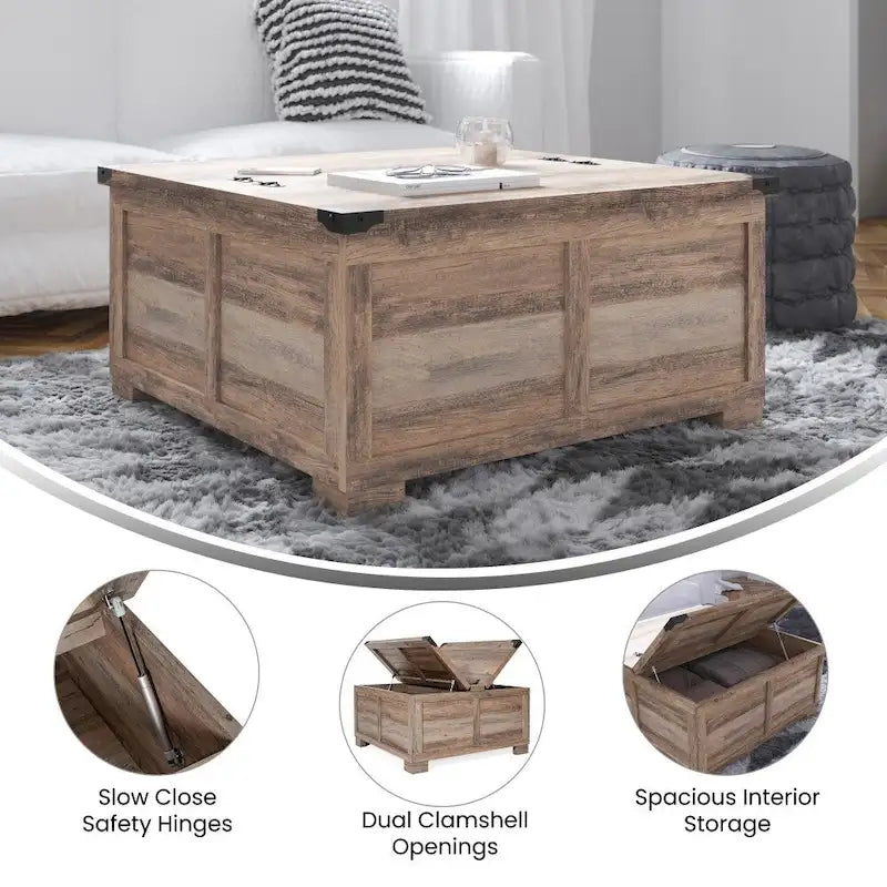 Farmhouse Coffee Table with Hinged Lift Top and Storage