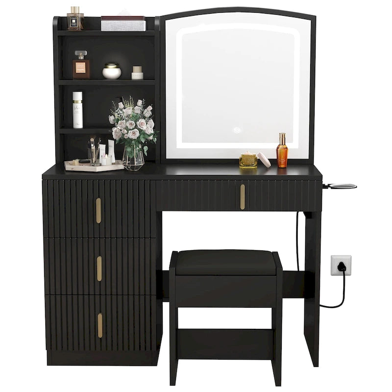 Moasis 39 Wide Makeup Vanity Set with Stool and 3 Color Sliding Mirror
