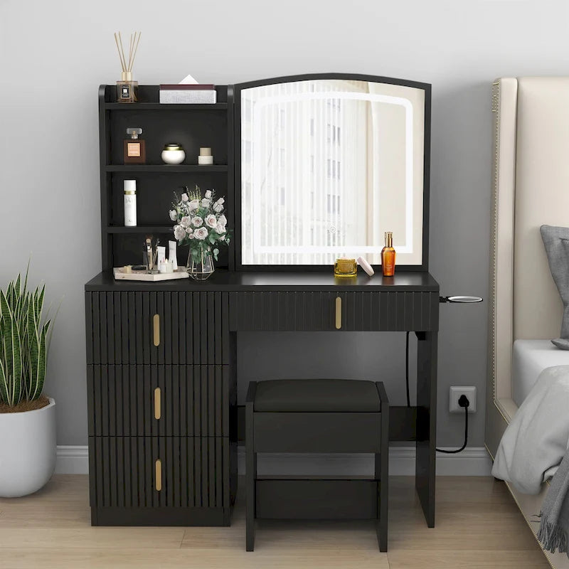 Moasis 39 Wide Makeup Vanity Set with Stool and 3 Color Sliding Mirror