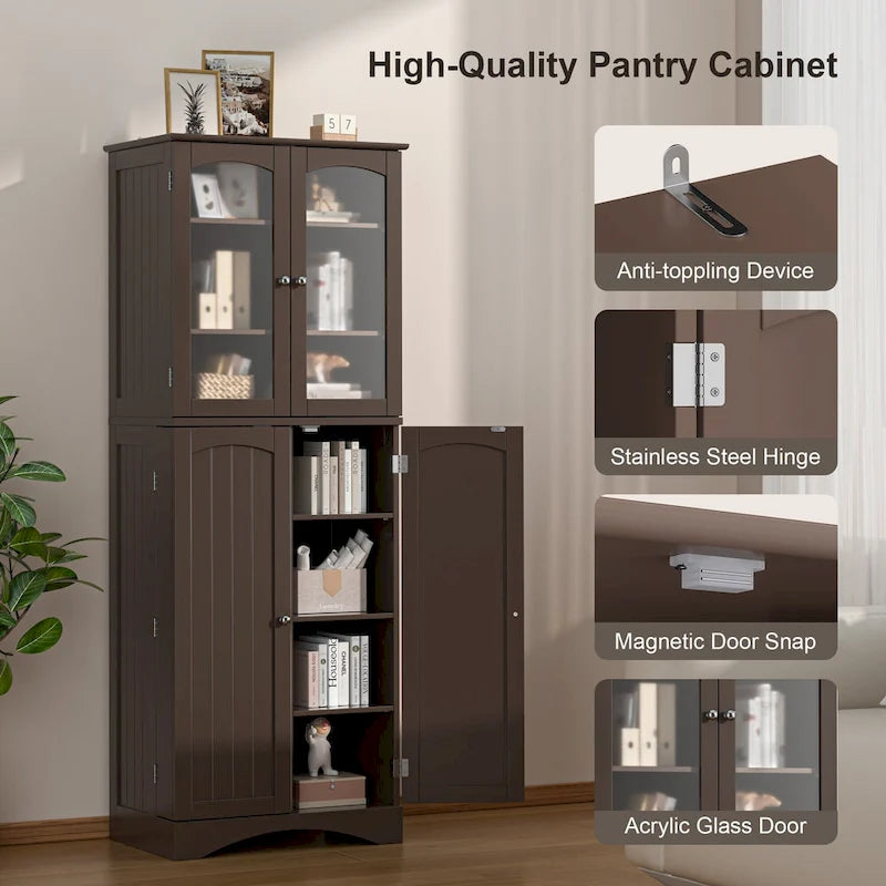 64 inches Tall Kitchen Storage Pantry Cabinet with Adjustable Shelves