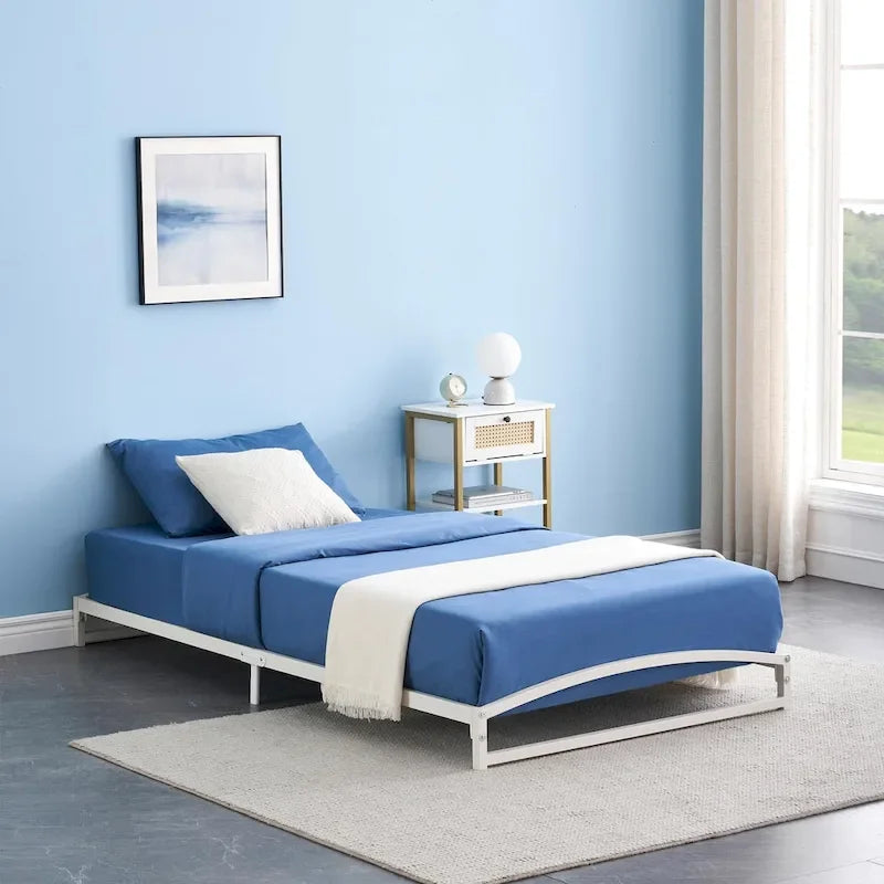 White 6 Inch Metal Platform Low Profile Bed Frame