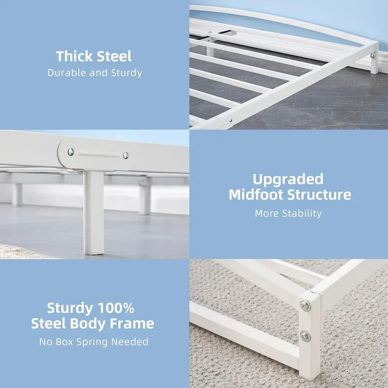 White 6 Inch Metal Platform Low Profile Bed Frame