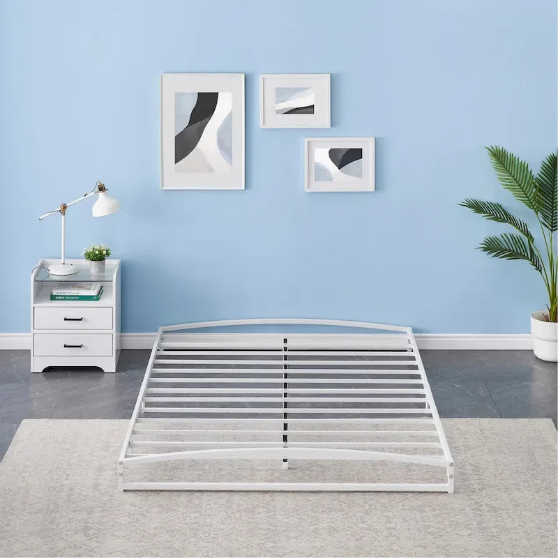 White 6 Inch Metal Platform Low Profile Bed Frame