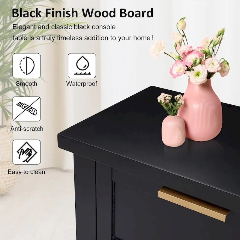Kinbor Modern Console Table with 4 Drawers, Narrow Long Sofa Table with Open Shelf, Entryway Wood Console Table with Storage