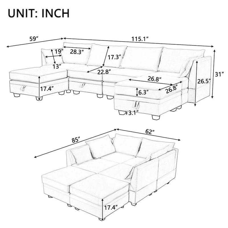 Merax Modern Large U-Shape Modular Sectional Sofa