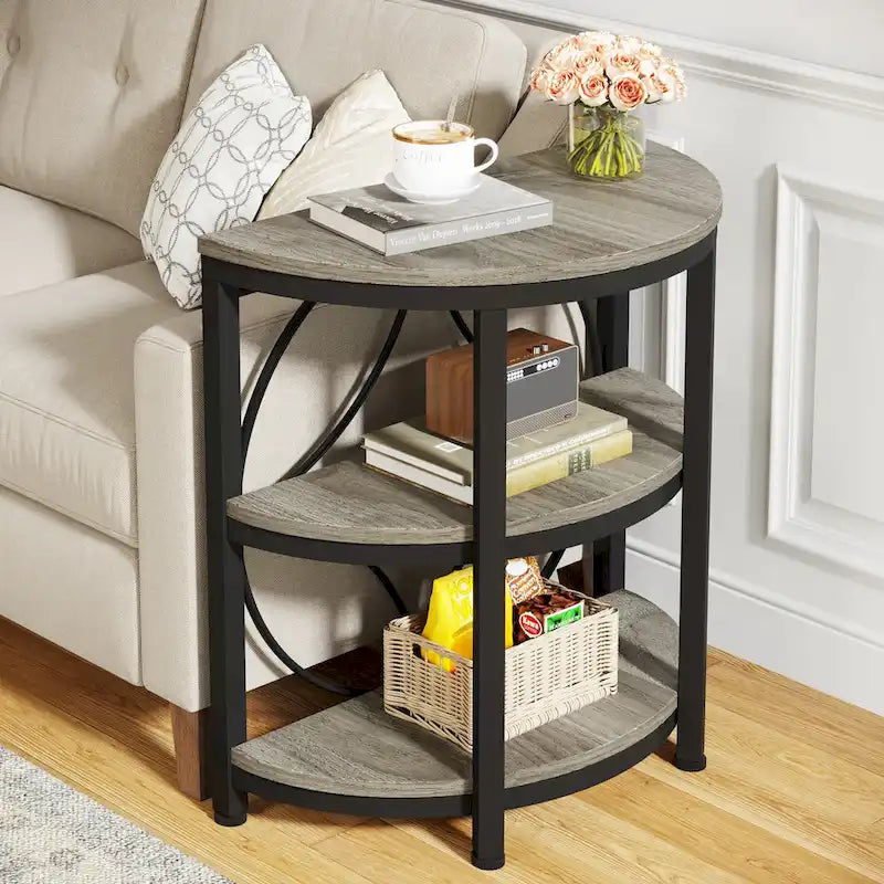 Half Round End Table, 3-Tier Narrow Side Table