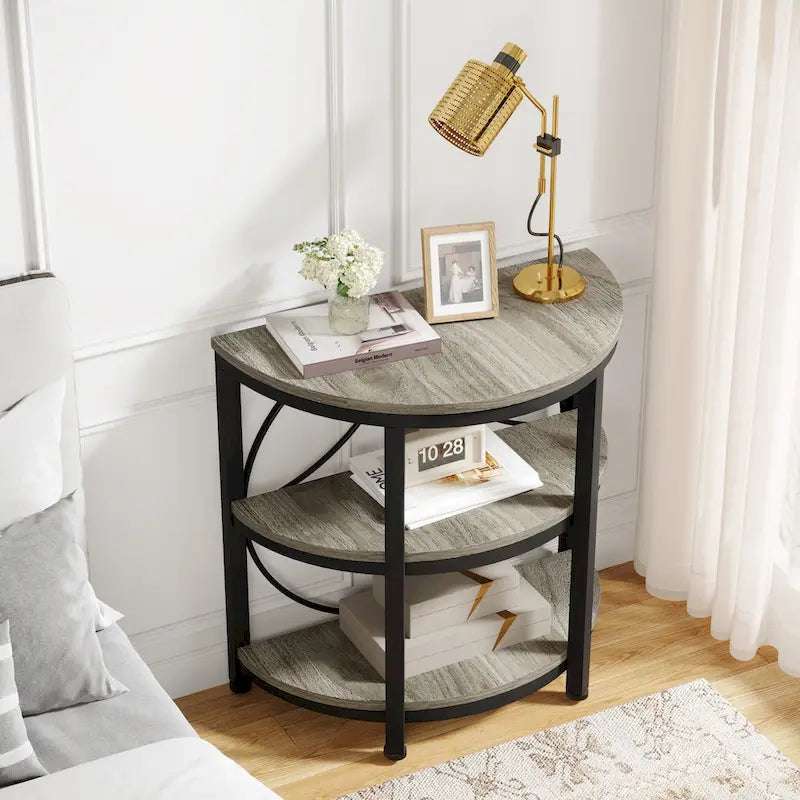 Half Round End Table, 3-Tier Narrow Side Table