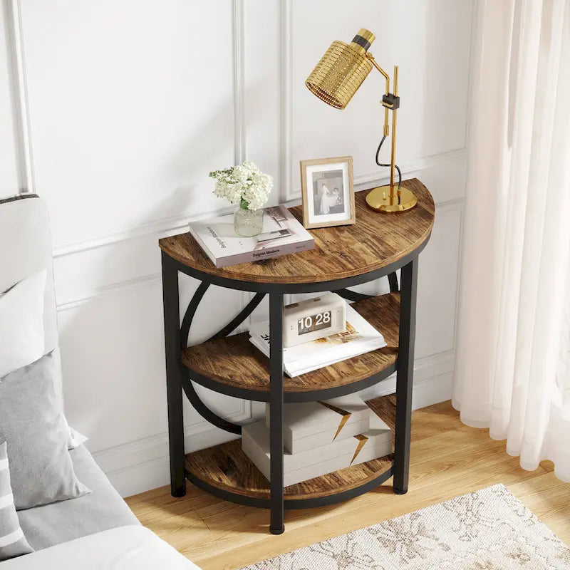Half Round End Table, 3-Tier Narrow Side Table