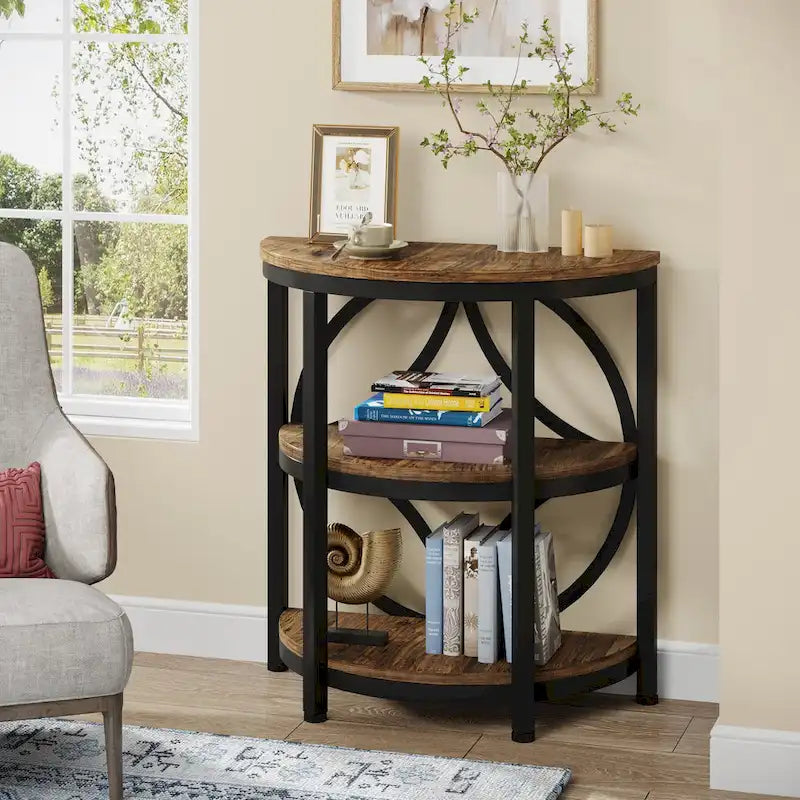 Half Round End Table, 3-Tier Narrow Side Table