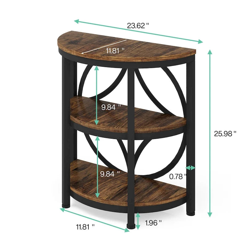 Half Round End Table, 3-Tier Narrow Side Table