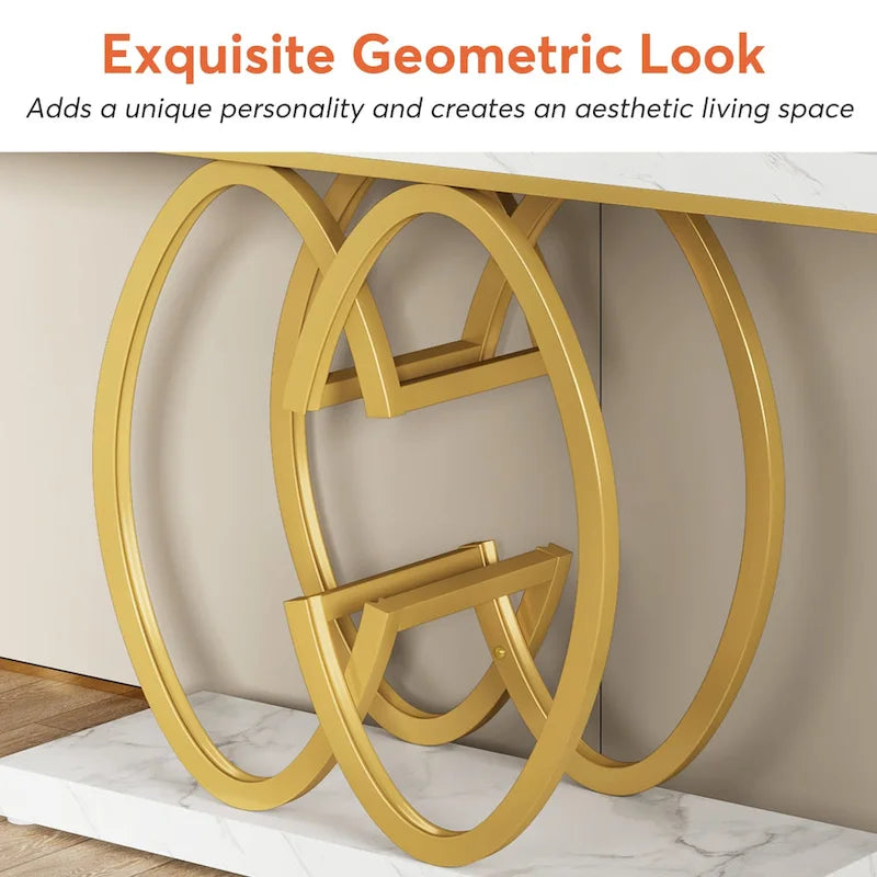 55 Inch Faux Marble Console Table Gold Sofa Table for Entryway