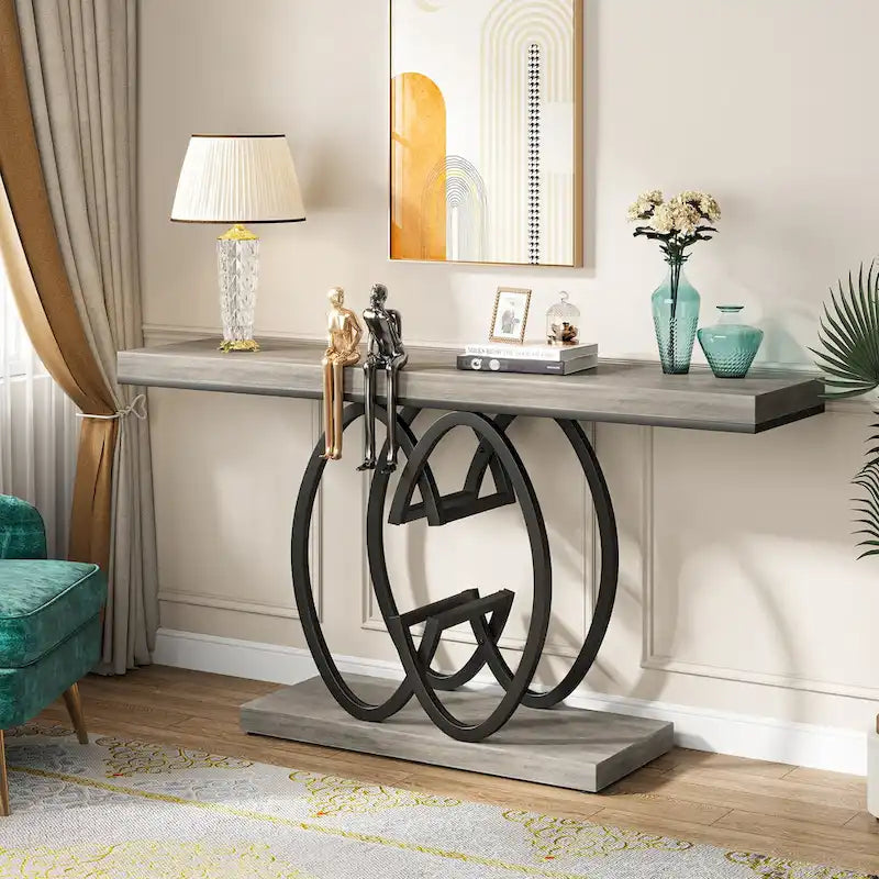 55 Inch Faux Marble Console Table Gold Sofa Table for Entryway