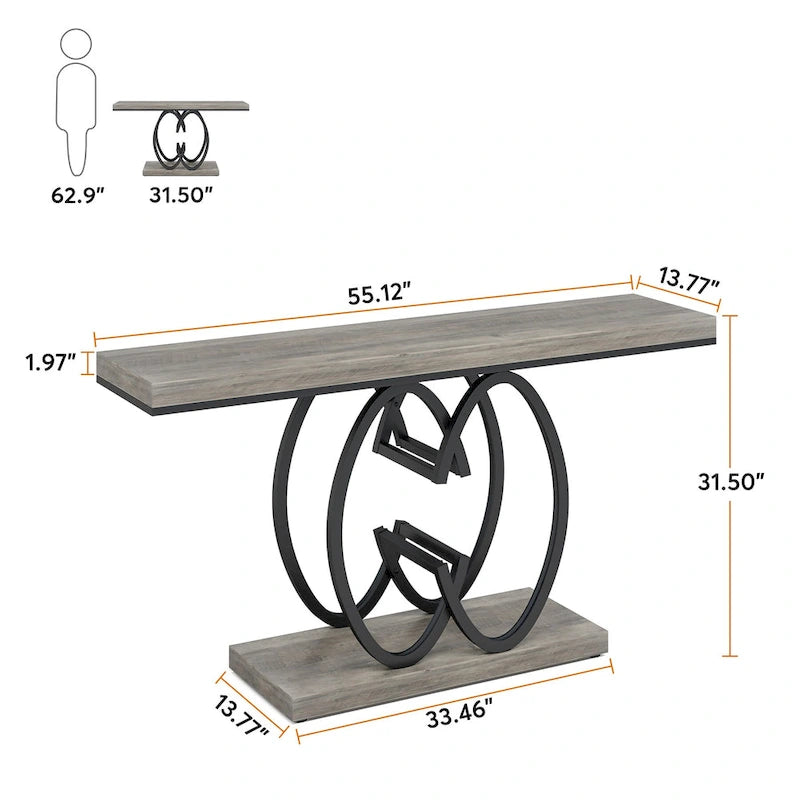 55 Inch Faux Marble Console Table Gold Sofa Table for Entryway