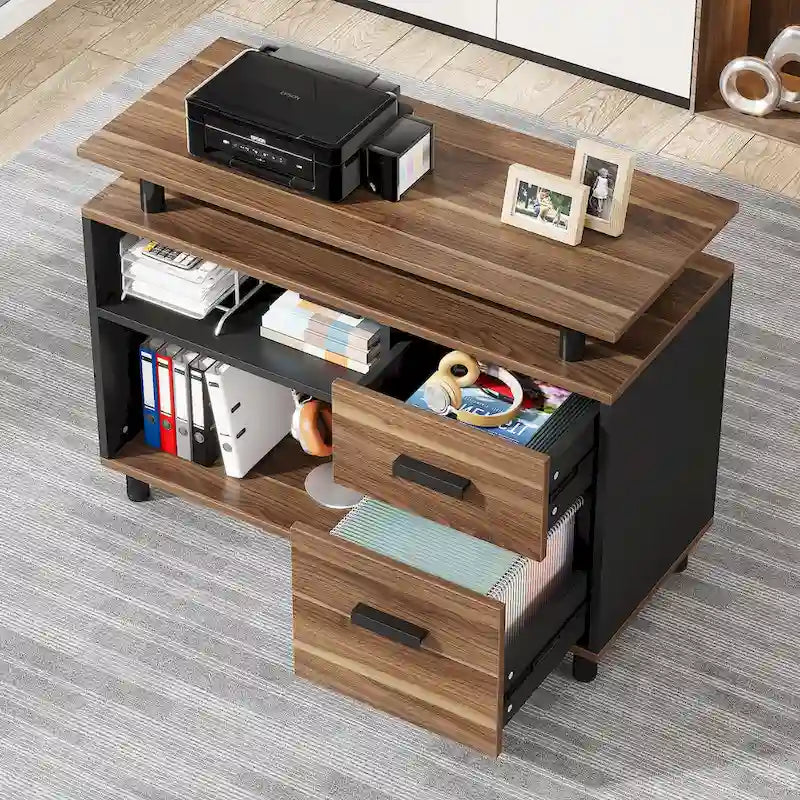 Executive Desk, Large Computer Desk with File Cabinet