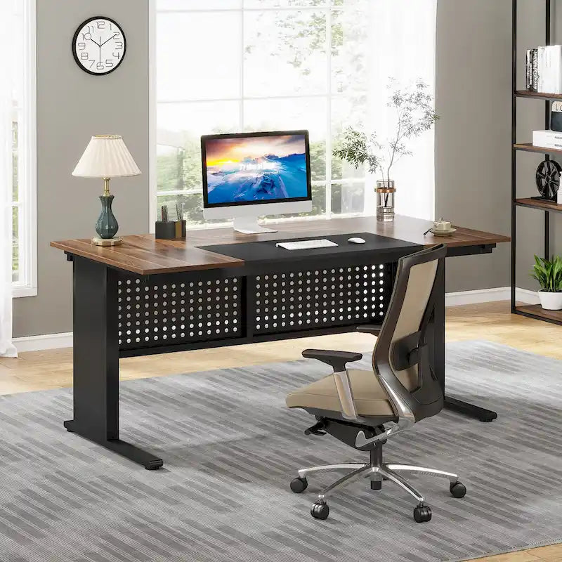 Executive Desk, Large Computer Desk with File Cabinet