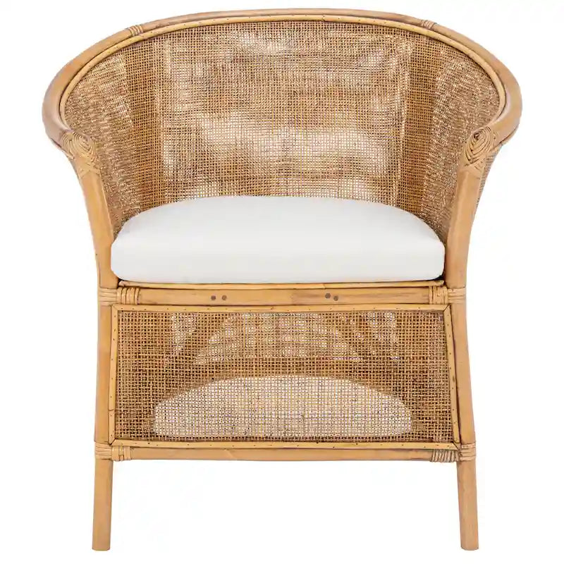 SAFAVIEH Adline Rattan Honey Brown Accent Chair with Cushion - 29.9 W x 25.6 L x 31.5 H - 30Wx26Dx32H