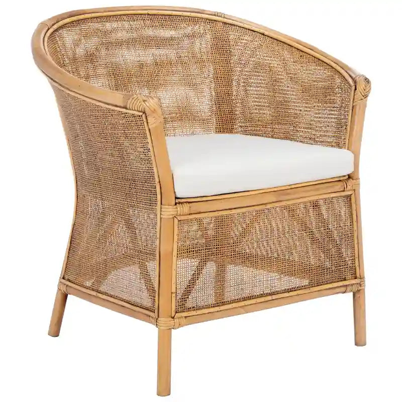 SAFAVIEH Adline Rattan Honey Brown Accent Chair with Cushion - 29.9 W x 25.6 L x 31.5 H - 30Wx26Dx32H