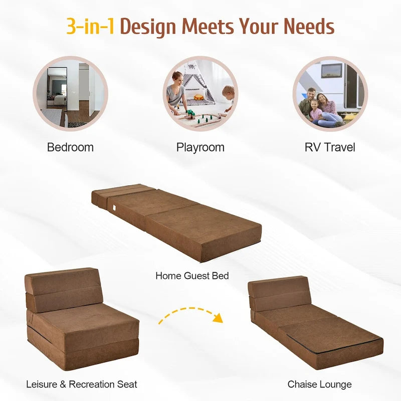 Costway Tri-Fold Fold Down Chair Flip Out Lounger Convertible Sleeper - 77.5 x 29 x 6.5 (L x W x H)