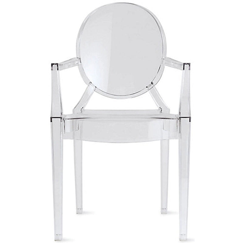 Stackable Acrylic Dining Chair, Oval Back Ghost Kitchen Patio Vanity Armchair for Indoor or Outdoor Use, Clear