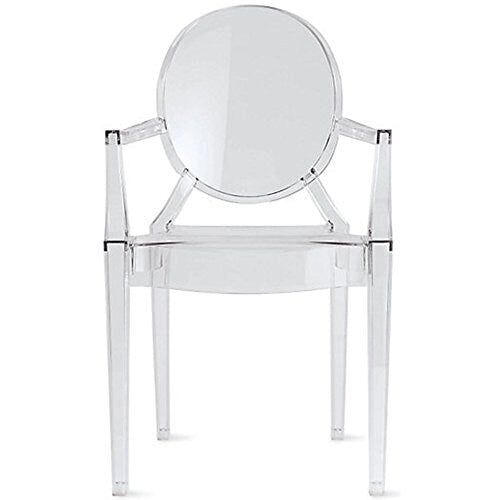 Stackable Acrylic Dining Chair, Oval Back Ghost Kitchen Patio Vanity Armchair for Indoor or Outdoor Use, Clear