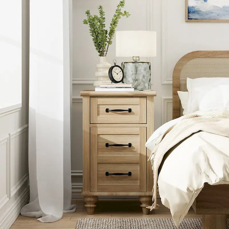 WAMPAT Modern End Table with Charging Station, Sofa Side Table with Storage