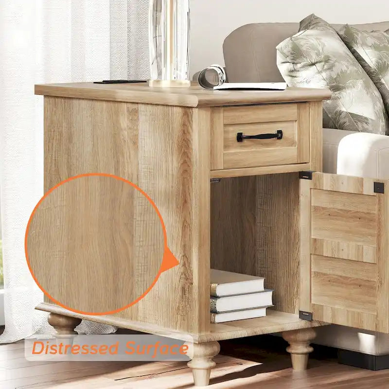 WAMPAT Modern End Table with Charging Station, Sofa Side Table with Storage