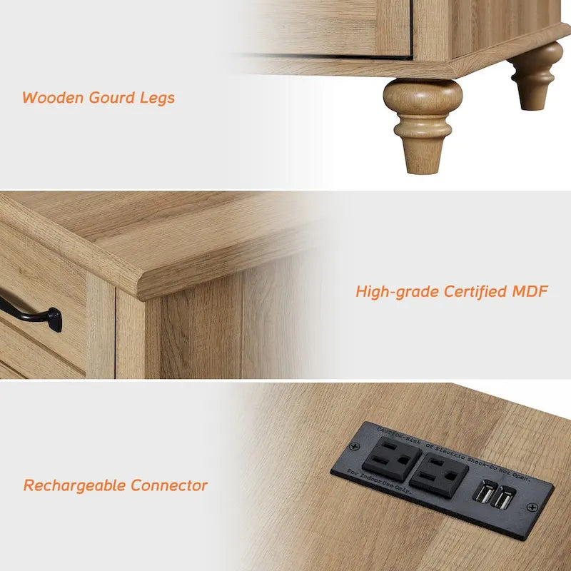 WAMPAT Modern End Table with Charging Station, Sofa Side Table with Storage