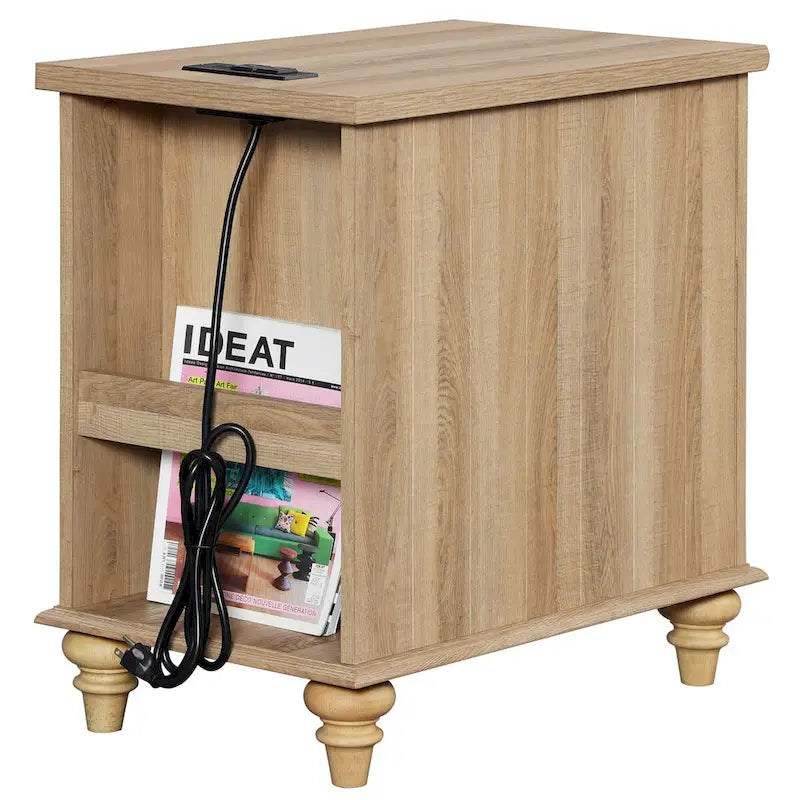 WAMPAT Modern End Table with Charging Station, Sofa Side Table with Storage