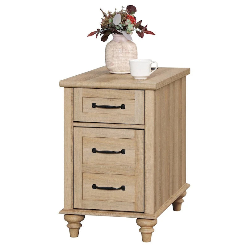 WAMPAT Modern End Table with Charging Station, Sofa Side Table with Storage