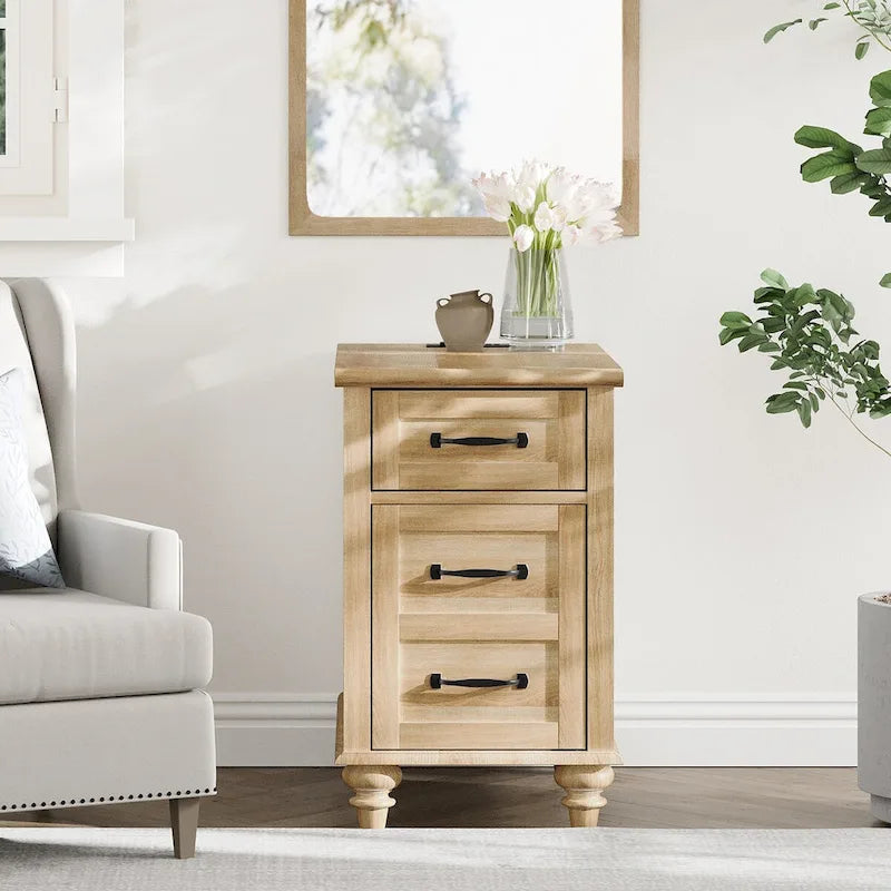 WAMPAT Modern End Table with Charging Station, Sofa Side Table with Storage