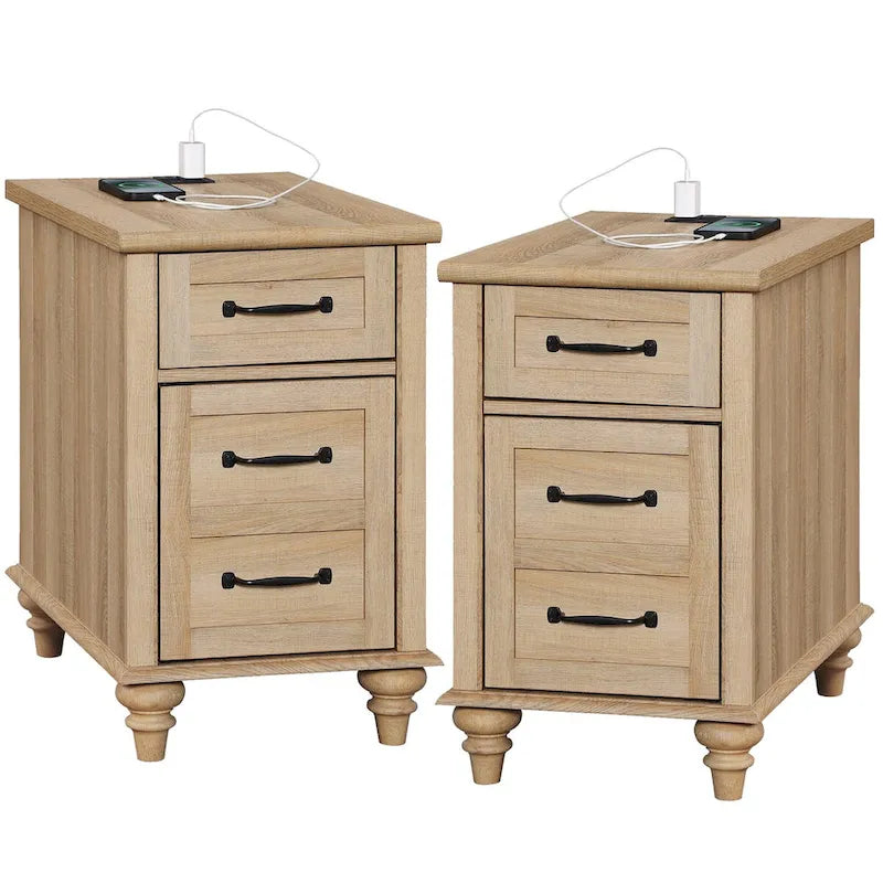 WAMPAT Modern End Table with Charging Station, Sofa Side Table with Storage