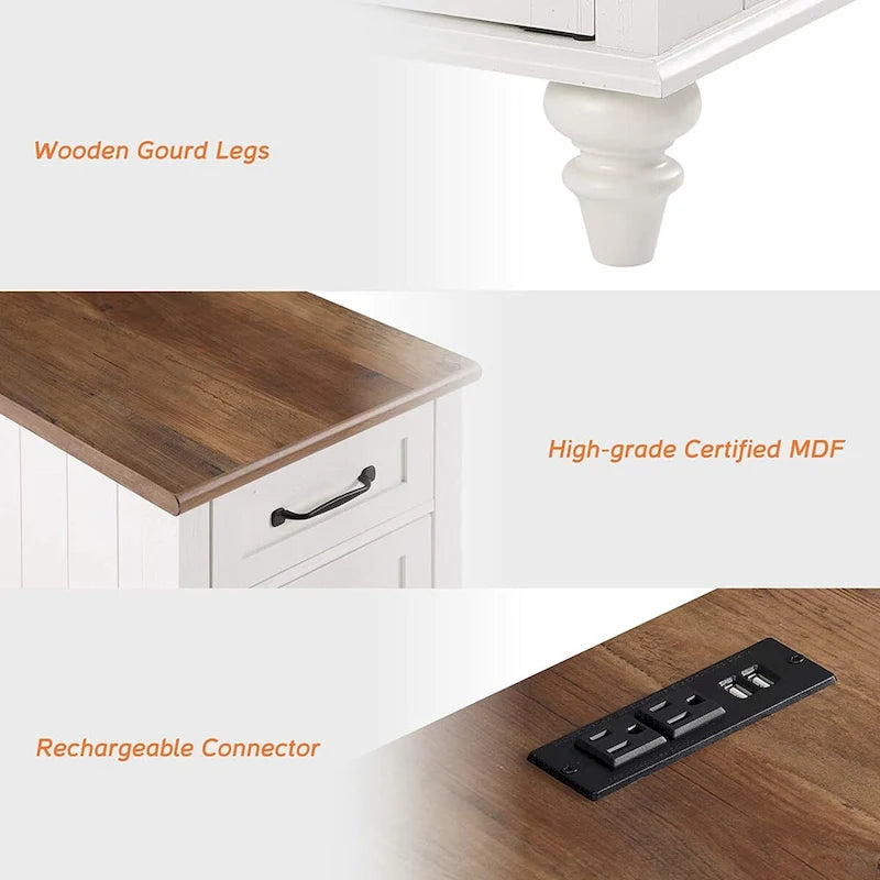 WAMPAT Modern End Table with Charging Station, Sofa Side Table with Storage