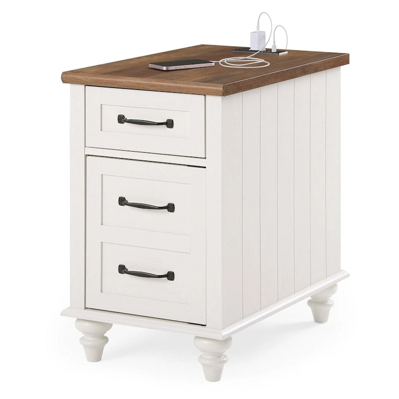 WAMPAT Modern End Table with Charging Station, Sofa Side Table with Storage