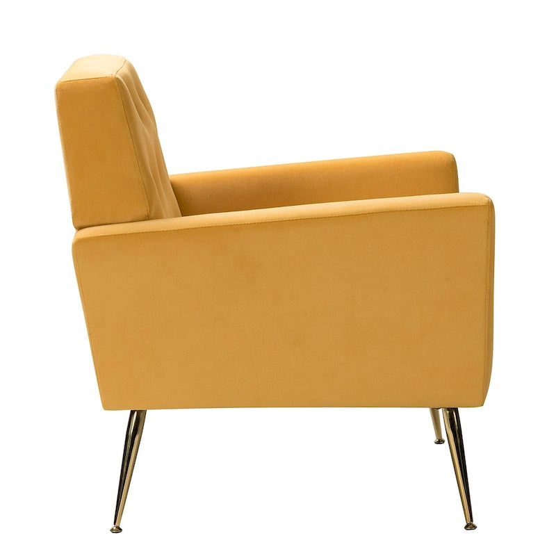Lilia Contemporary Velvet Upholstered Tufted Back Armchair with Metal Golden legs by HULALA HOME