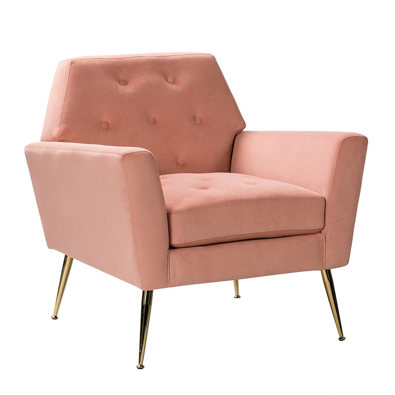 Lilia Contemporary Velvet Upholstered Tufted Back Armchair with Metal Golden legs by HULALA HOME