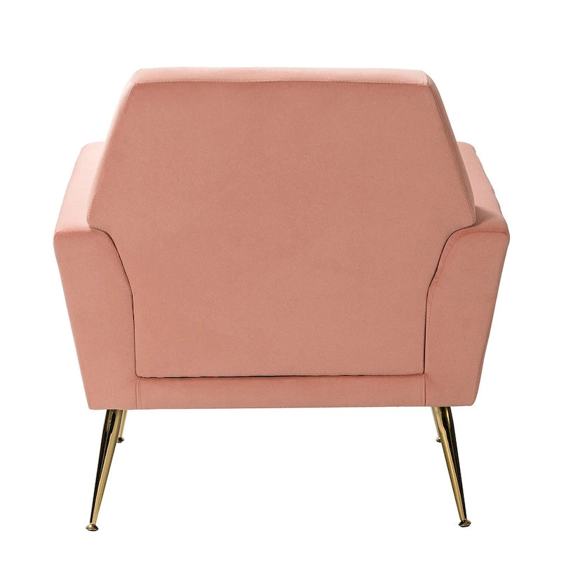 Lilia Contemporary Velvet Upholstered Tufted Back Armchair with Metal Golden legs by HULALA HOME