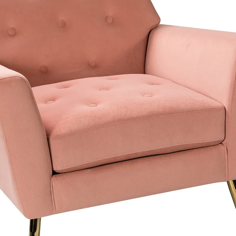 Lilia Contemporary Velvet Upholstered Tufted Back Armchair with Metal Golden legs by HULALA HOME