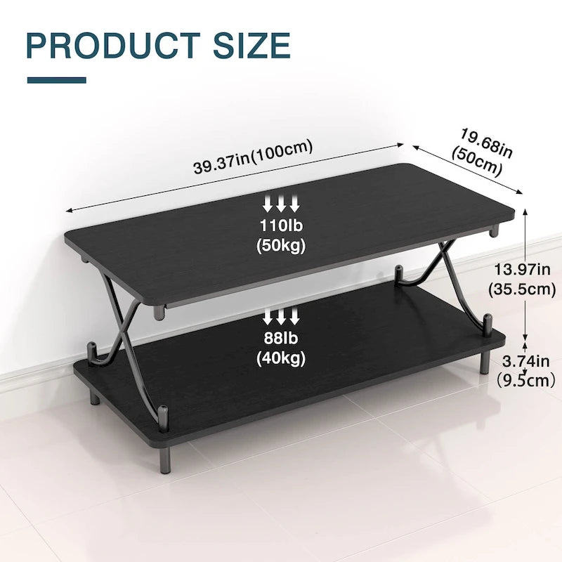VECELO Coffee Table with Storage and Open Shelves for Living Dining Room 39-Inch, Modern Rectangle & Industrial Design