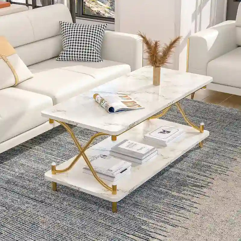 VECELO Coffee Table with Storage and Open Shelves for Living Dining Room 39-Inch, Modern Rectangle & Industrial Design