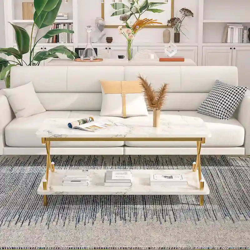 VECELO Coffee Table with Storage and Open Shelves for Living Dining Room 39-Inch, Modern Rectangle & Industrial Design