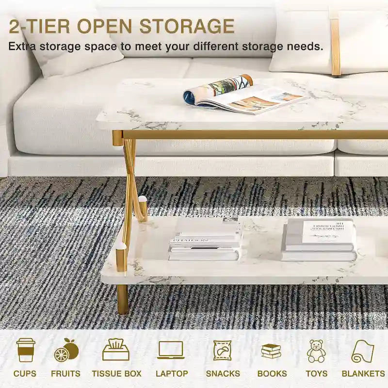 VECELO Coffee Table with Storage and Open Shelves for Living Dining Room 39-Inch, Modern Rectangle & Industrial Design