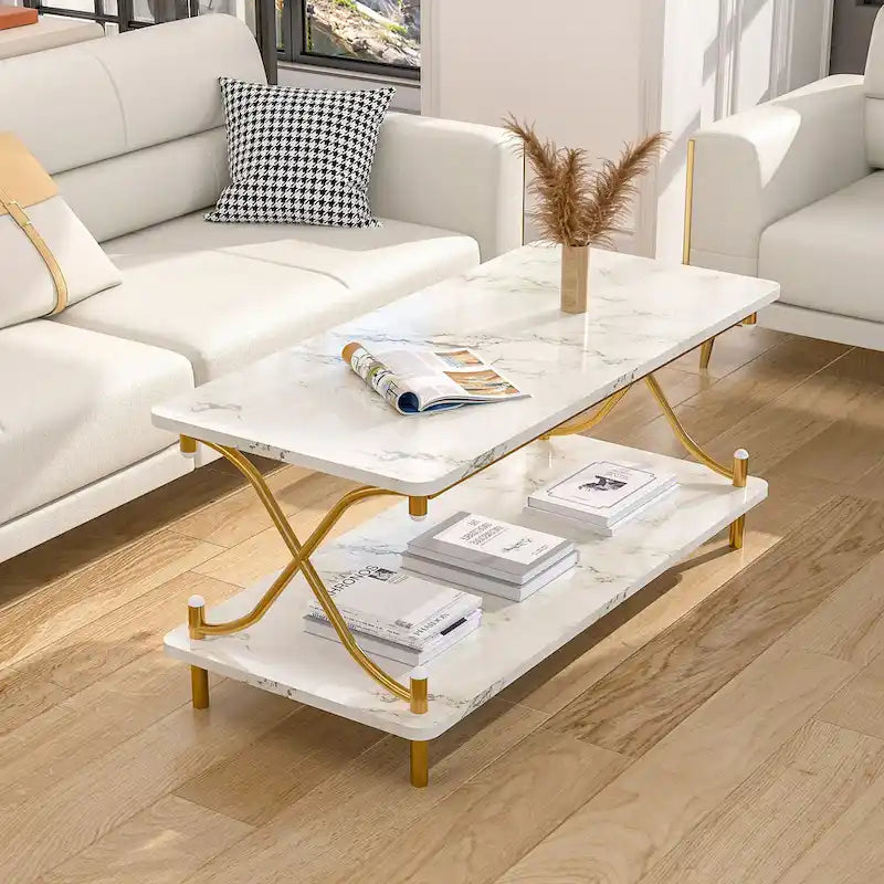 VECELO Coffee Table with Storage and Open Shelves for Living Dining Room 39-Inch, Modern Rectangle & Industrial Design