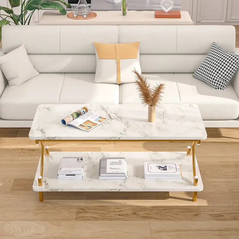 VECELO Coffee Table with Storage and Open Shelves for Living Dining Room 39-Inch, Modern Rectangle & Industrial Design