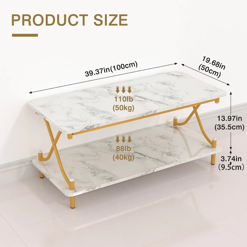 VECELO Coffee Table with Storage and Open Shelves for Living Dining Room 39-Inch, Modern Rectangle & Industrial Design