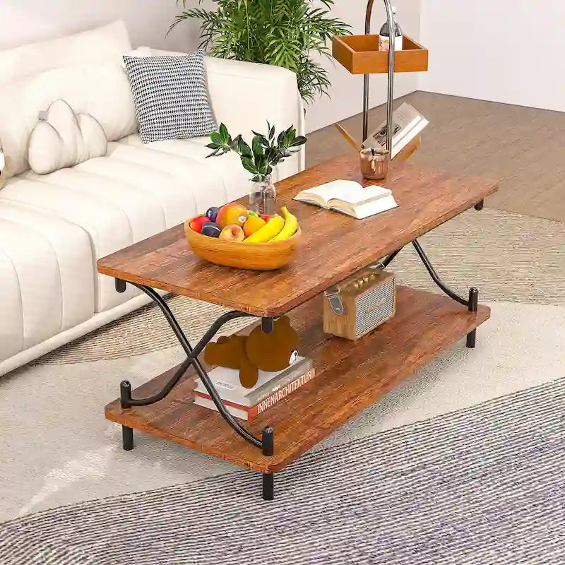 VECELO Coffee Table with Storage and Open Shelves for Living Dining Room 39-Inch, Modern Rectangle & Industrial Design