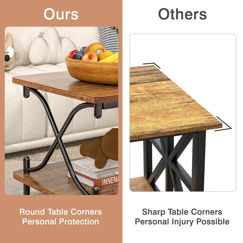 VECELO Coffee Table with Storage and Open Shelves for Living Dining Room 39-Inch, Modern Rectangle & Industrial Design