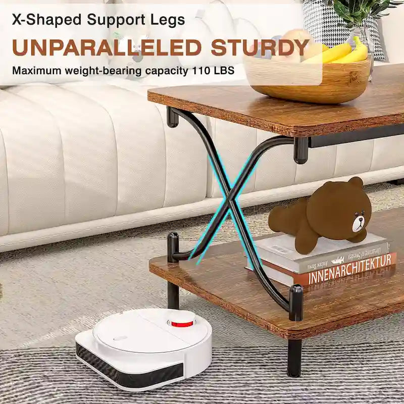 VECELO Coffee Table with Storage and Open Shelves for Living Dining Room 39-Inch, Modern Rectangle & Industrial Design