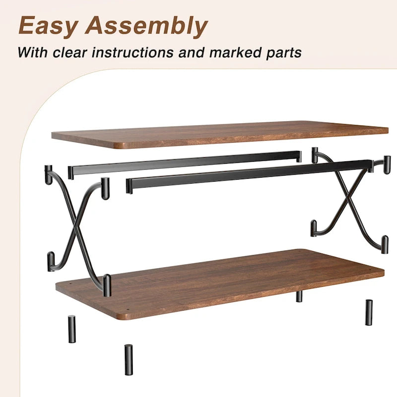 VECELO Coffee Table with Storage and Open Shelves for Living Dining Room 39-Inch, Modern Rectangle & Industrial Design